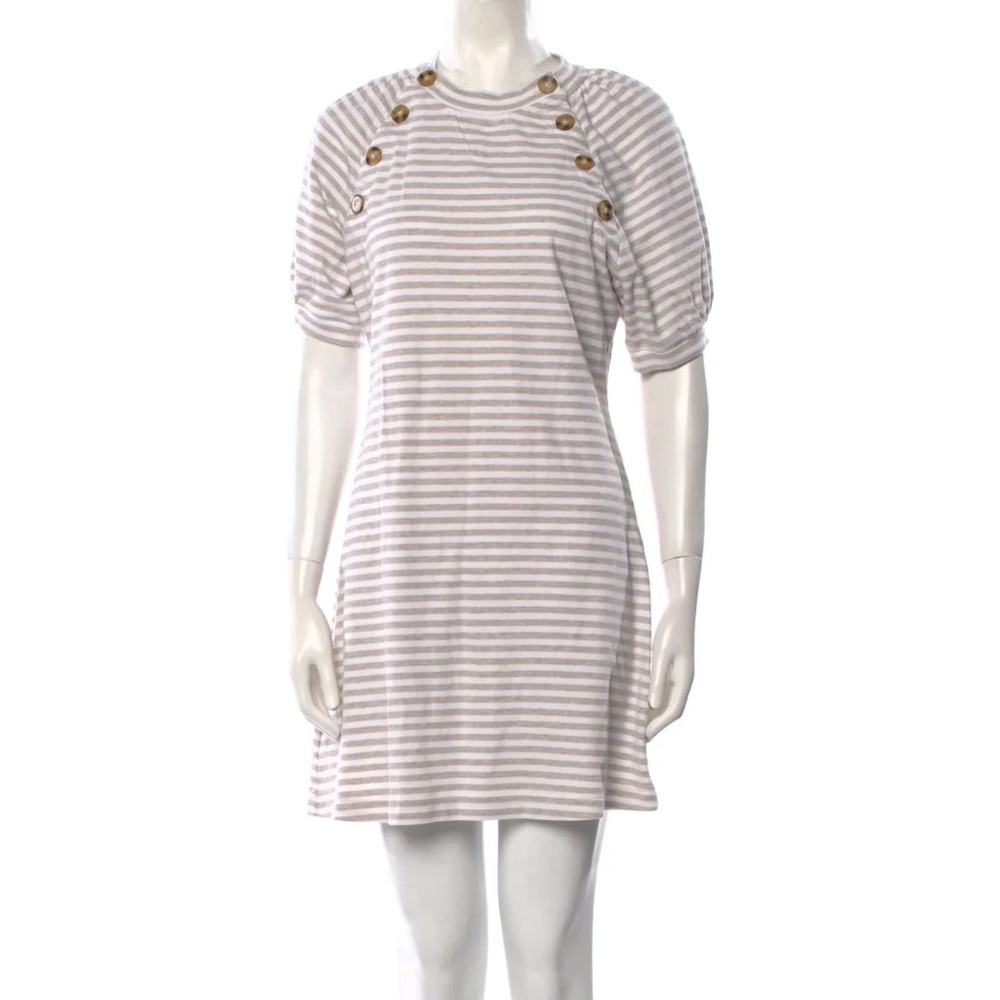 Derek Lam Karli Sailor Buttons Striped Balloon Short Sleeves Dress, Size M
